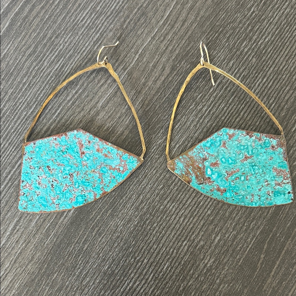 Gorgeous Large Hammered Brass & Patina Geometric Earrings